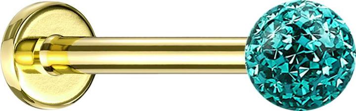 Produktbild Star Piercing Micro Labret vergoldet mit Kristallkugel türkis Epoxy Schutzschicht (ohne Messing, Titan G23)