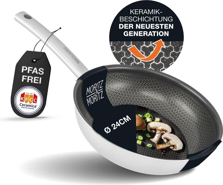 Produktbild Moritz & Moritz Edelstahlpfanne Wabenstruktur 24cm mit Keramikbeschichtung der neuesten Generation (Pfannenset + Topfset, Edelstahl)