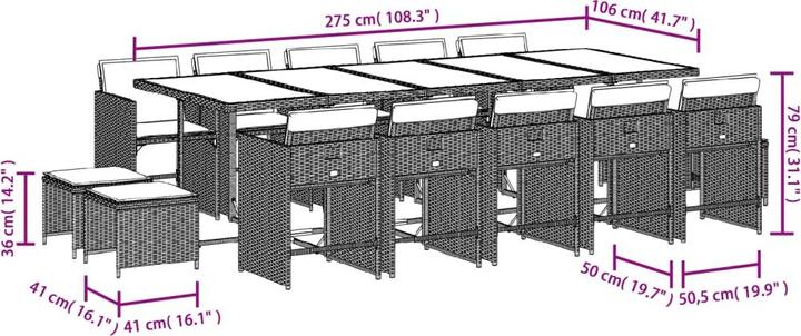 Produktbild VidaXL Gartenmöbel Essgruppe Gartengarnitur Sitzgruppe 15tlg Schwarz Poly Rattan (275 cm)
