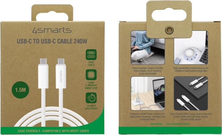 Actual product image 4smarts USB-C cable PremiumCord 240W 1.5m white (1.50 m, USB 3.2 Gen 1, 240 W)
