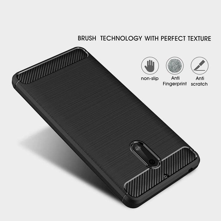Produktbild König Design Nokia 6 TPU Handy Case Carbon Fiber Optik Brushed Schutz Hülle Rahmen Schwarz (Nokia 6)