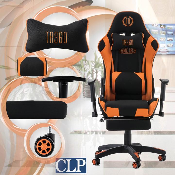 Immagine prodotto CLP Sedia da ufficio da corsa Turbo in tessuto con poggiapiedi, nero/arancio