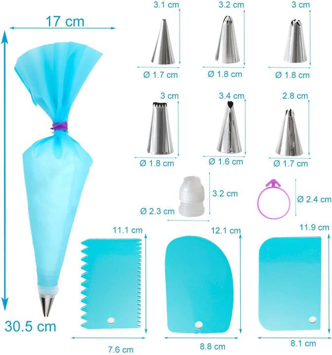 Actual product image Intirilife Piping bag with stainless steel nozzles (15-piece set) (Piping bag set)