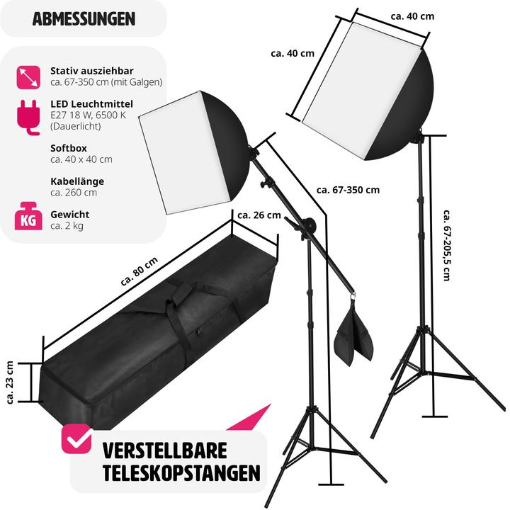 Actual product image tectake 3 studio lights with softbox, tripod and bag (Studio light)