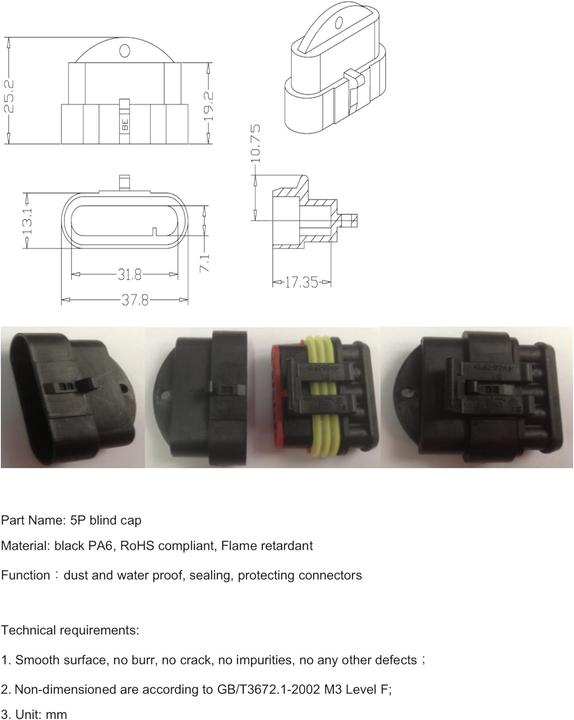 Actual product image Kalitec 10 Stück KALI-0095 Superseal wasserdichter Blindstecker Blindkappe 5-polig mit geschlossener Kammer