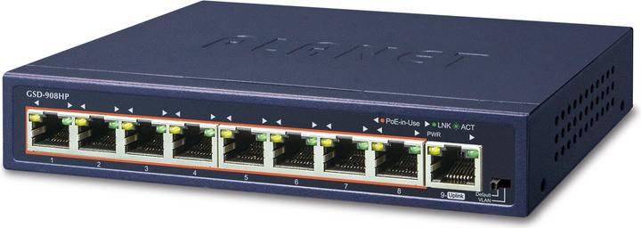 Planet 8 porte 10/100/1000Mbps 802.3at PoE + 1 porta (9 Porti)