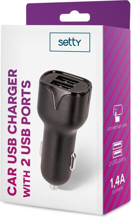 Productafbeelding Setty autolader 2x USB 1,4A zwart