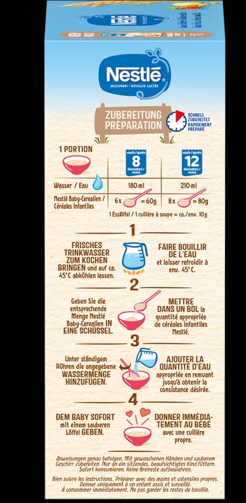 Valeurs nutritives et ingrédients Nestlé Bouillie lactée banane fraise & céréales complètes 8 mois pdr (515 g)