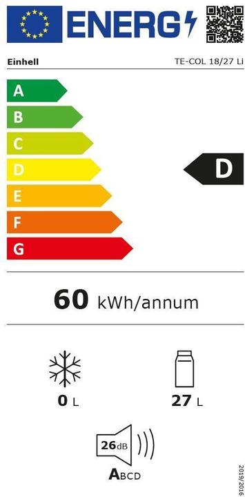 Energie-Label Einhell Kühlbox TE-COL 18/27 Li-Solo (27 l)