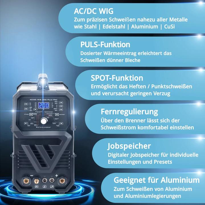 Actual product image Stahlwerk Digital welder AC/DC TIG 200 Pulse Pro IGBT Inverter 200A