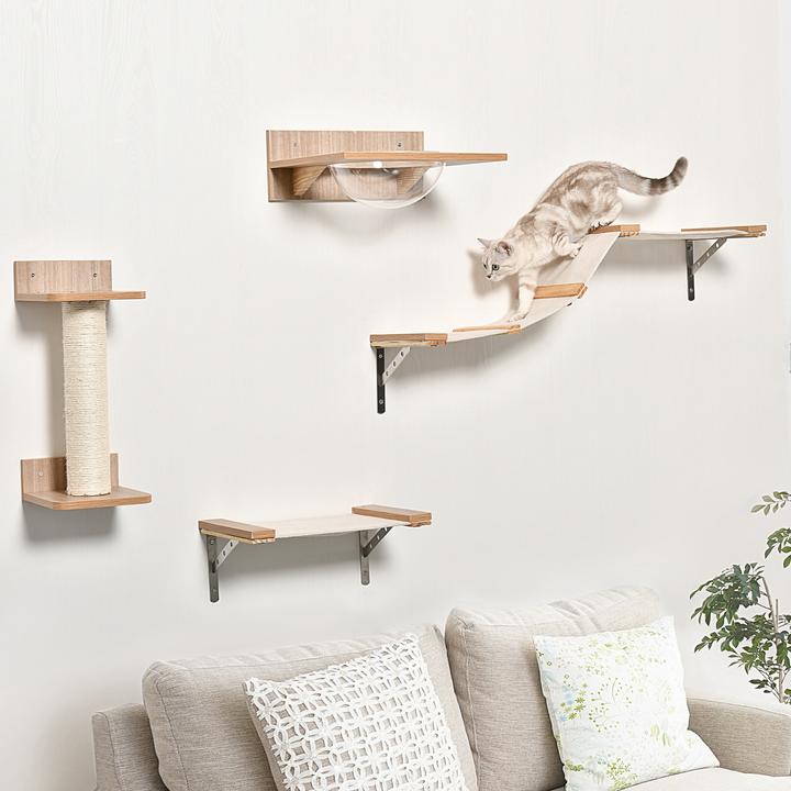 Produktbild PawHut Katzenkletterwand bestehend aus 4 Teilen (17.50 cm, Hellbraun)