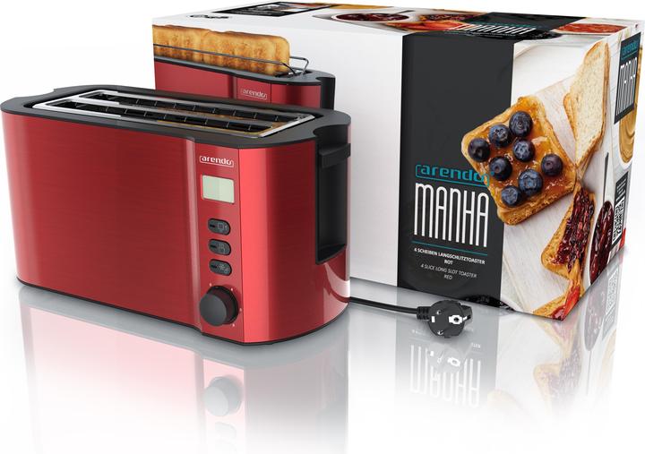 Immagine prodotto Arendo 4 Scheiben Toaster Langschlitz Edelstahl, Doppelwand, Brötchenaufsatz, Display mit Restzeitanzeige
