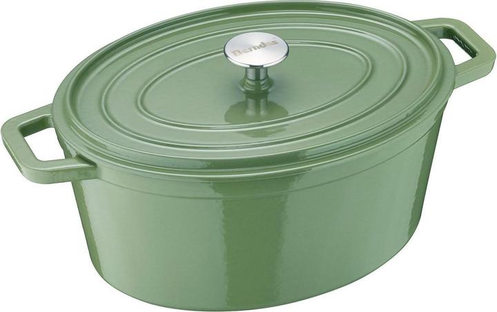 Produktbild Berndes Bräter Cocotte B.IRON Gusseisen oval 31 x 24 cm 6 Liter salbeigrün INDUKTION (31 cm, Bräter + Schmortopf, Gusseisen)