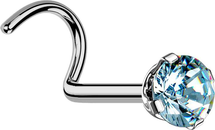 Actual product image Star Piercing Nasenstecker gebogen silber runder Kristall aqua gefasst (without brass, Titanium G23)