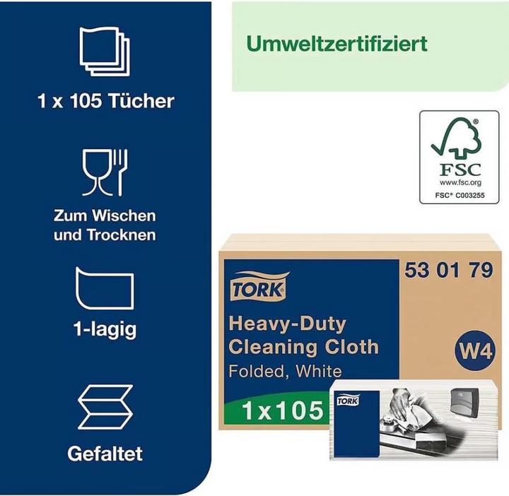 Actual product image Tork Cleaning cloth 530179 L238xW338approx. mm white 1-ply, unembossed (1 x)