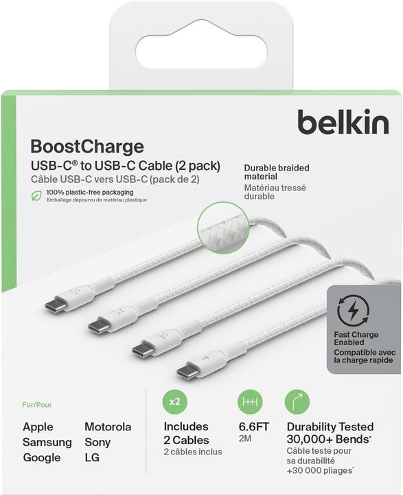 Produktbild Belkin USB-C to USB-C Braided PVC 2m Twin Pack (2 m, USB 2.0, 60 W)
