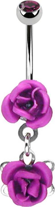 Actual product image Star Piercing Banana silver with pendant flower purple (Surgical steel 316L, without brass)
