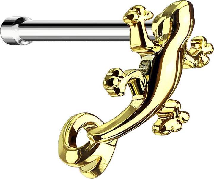 Actual product image Star Piercing Nose stud straight gold plated lizard (Brass, Surgical steel 316L)
