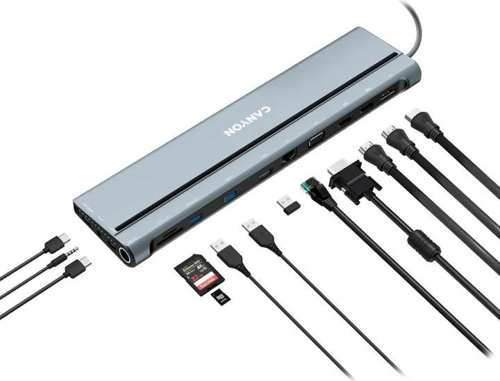 Produktbild Canyon Dockingstation USB-C -> 2xHDMI/DP/2xUSB-C//VGA (USB-C, 14 Ports)