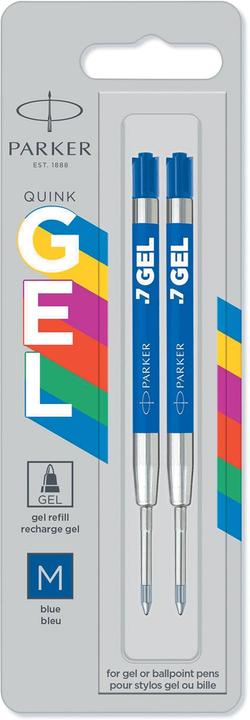 Actual product image Parker Pen Gel refill ECO, blue, line width: M, blister of 2 quick-drying, smudge-proof ink, suitable for a (Gel mine, Blue, 0.70 mm)
