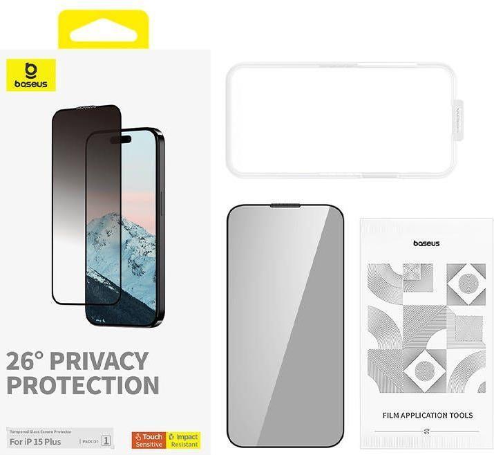 Image du produit Baseus Protection de la vie privée Verre trempé Diamond iPhone 15 Plus (1 pièce(s), Apple iPhone 15 Plus)