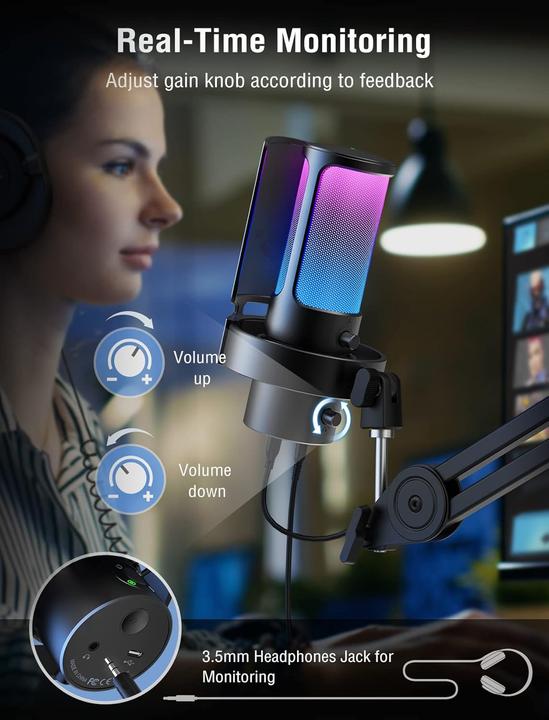 Produktbild Fifine A8PLUS USB Microphone for Recording and Streaming on PC and Mac, with 3 RGB Modes