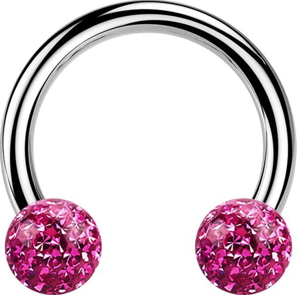 Image du produit Star Piercing Micro Circular Barbell argent avec deux boules de cristal rose couche de protection en époxy (sans laiton, Titane G23)