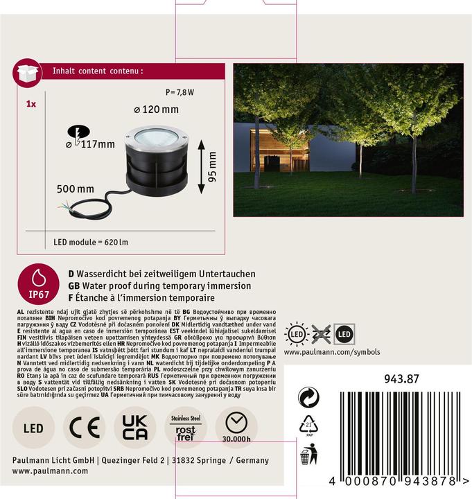 Produktbild Paulmann Bodeneinbauleuchte Floor (620 lm, IP67)