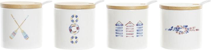 DKD Home Decor Sugar bowl Sailor White Coloured Bamboo Dolomite 4 pieces 7.5 x 7.5 x 7.5 cm