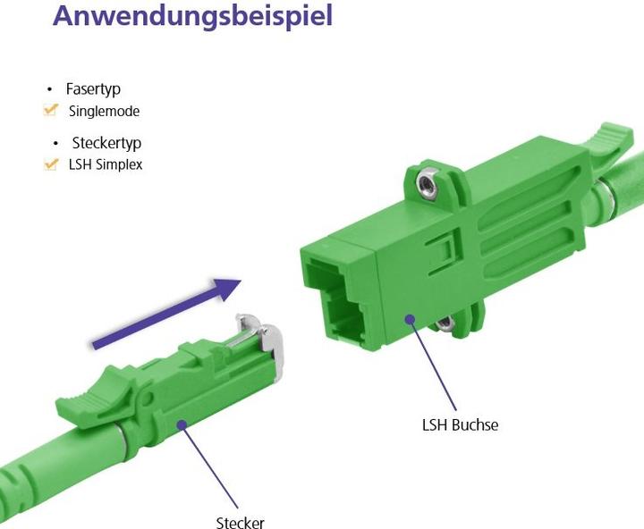 Produktbild Helos fiber optic cable E2000® APC (LSH) / LC Duplex 9/125 OSm OS2 yellow 0.5 m (UTP, CAT6, 0.50 m)