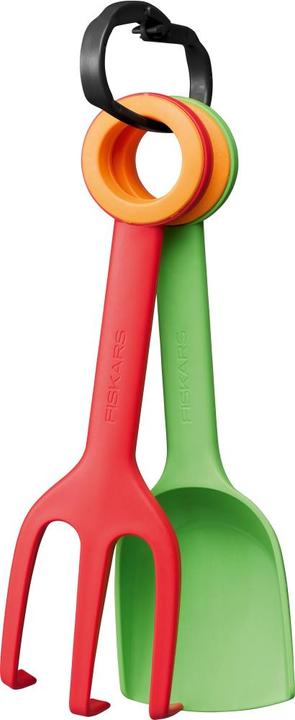 Actual product image Fiskars Children's flower trowel and children's planting fork, 2-in-1 set, length: 24 cm, glass-fibre