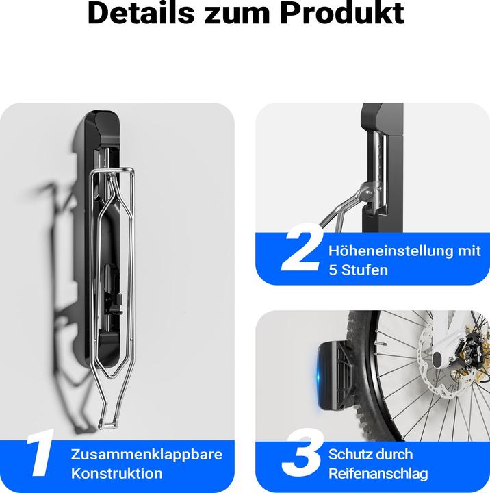 Produktbild Wiltec Fahrrad Wandhalterung 11,8x63,8x58,3cm bis 35kg Fahrradhalterung