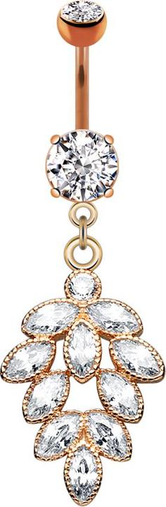 Star Piercing Banane rosegold mit zwei Kugeln Kristall silber Anhänger Kristall Traube (Messing, Chirurgenstahl 316L)