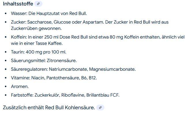 Nutritional values and ingredients Red Bull Sugarfree (24 x 25 cl)