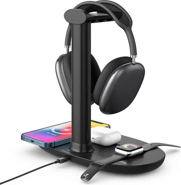 Produktbild PhoneLook 4 in 1 moderne 30W Ladestation wireless mit Kopfhörerhalterung für AirPods Max, iPhone, AppleWatch (30 W)