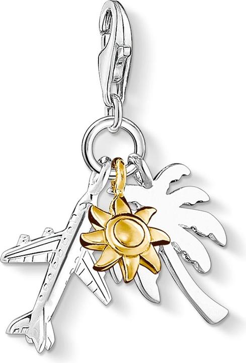 Immagine prodotto Thomas Sabo Ciondolo Charm Palma, Sole, Aereo (Argento 925, Placcatura in oro giallo 750)