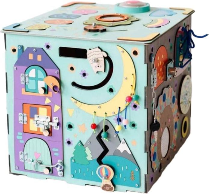 Immagine prodotto Activity Board Regalo per bambini, cubo motorio in legno, giocattolo Waldorf per bambini - Blu