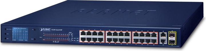 Image du produit Planet 24 ports 10/100TX 802.3at PoE + 2 ports Gigabit TP/SFP (24 Ports)
