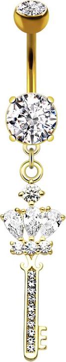 Immagine prodotto Star Piercing Banana placcata in oro 14k con due sfere di cristallo, ciondolo in argento a forma di chiave di re (Ottone, Acciaio chirurgico 316L)