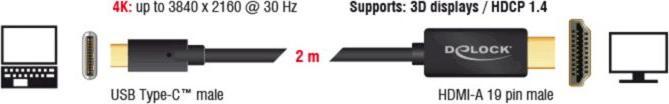 Produktbild Delock USB Typ C — HDMI (Typ A) (2 m, HDMI, USB Typ C)