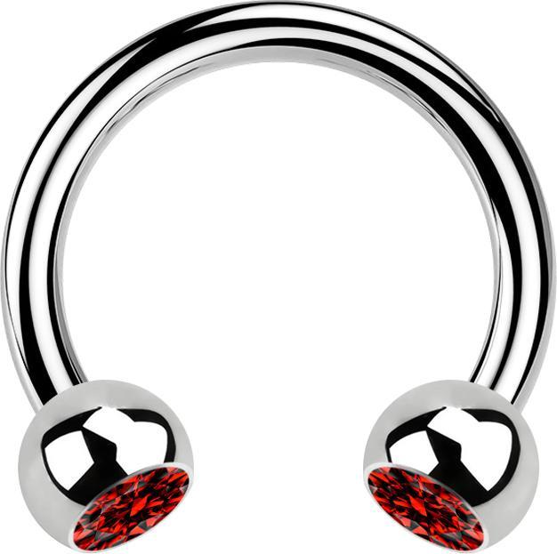 Actual product image Star Piercing Circular barbell silver with two red crystal balls (without brass, Surgical steel 316L)