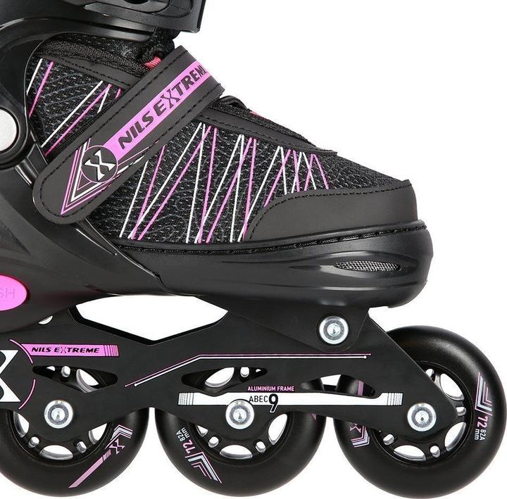 Produktbild Nils Rollschuhe/Hockeyskates Extreme NH11912 schwarz-pink - PU70 mm/82A (S 31-34) (31)