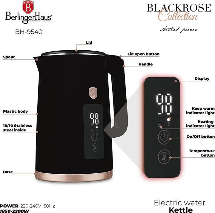Produktbild BerlingerHaus Haus Wasserkocher & Toaster mit Digitalanzeige Black Rose Collection (1.70 l)