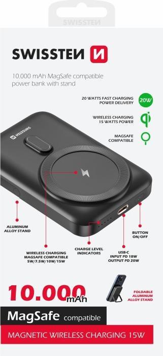 Produktbild Swissten Power Bank PD 20W (Magsafe Compatible) 10000Mah (10000 mAh, 20 W, 38.50 Wh)