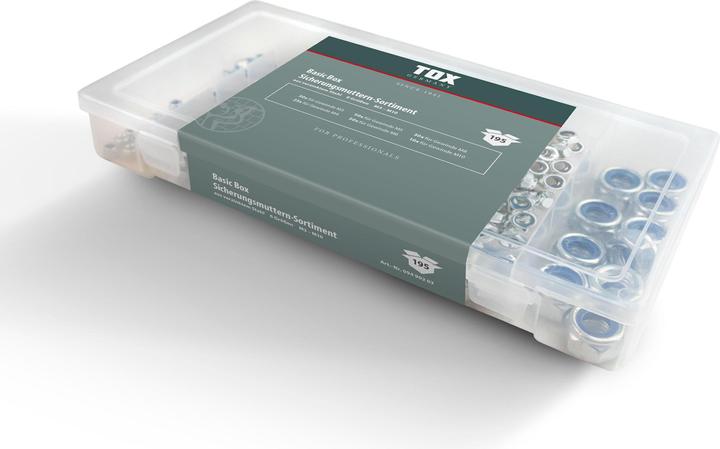 Tox Basic Box Sicherungsmuttern - Sortiment 195 tlg. (M6, M8, M5, M4, M10, M3)
