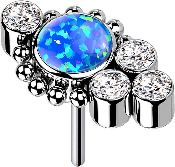 Produktbild Star Piercing Threadless silber Kugeln vier Kristalle silber Opal blau (Titan G23, ohne Messing)