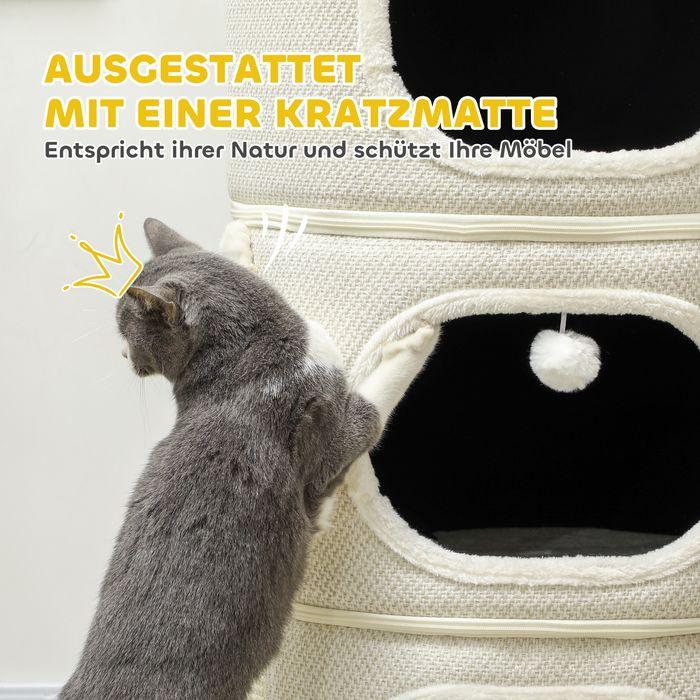 Actual product image Swisshandel24 Kratztonne, 100 cm hoch Katzentonne mit 3 Höhle, Kratzbaum für Katze bis 6 kg (100 cm, Coffee brown+cream white)