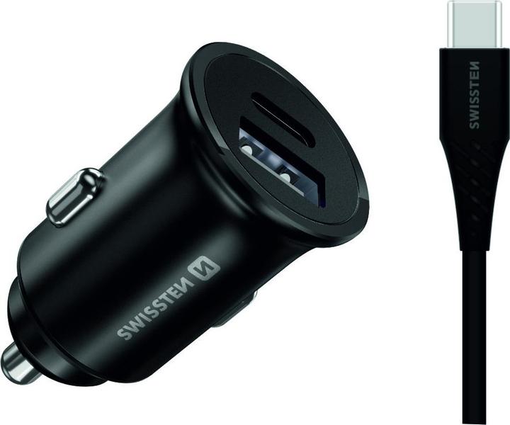 Actual product image Swissten USB Car Charger for Samsung Super Fast Charging 25W + Data Cable USB-C/USB-C 1.2 M