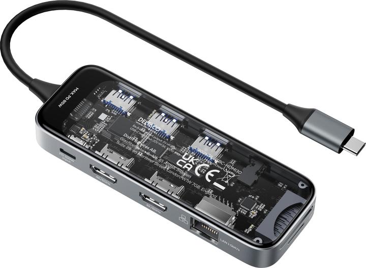 Actual product image Deltaco USB-C docking station 3xUSB/SD/microSD/2xHDMI/RJ45 (USB-C, 10 Ports)