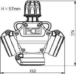 Actual product image PCE 3-way coupling with hinged cover solid rubber IP44 250V 16A 253622-s